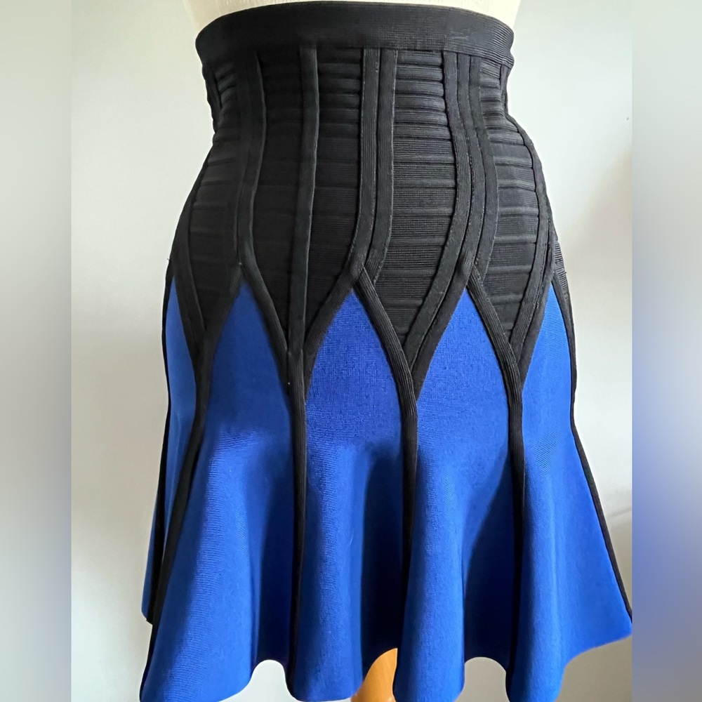 Black and Blue Herve Leger Flare Skirt Size Small